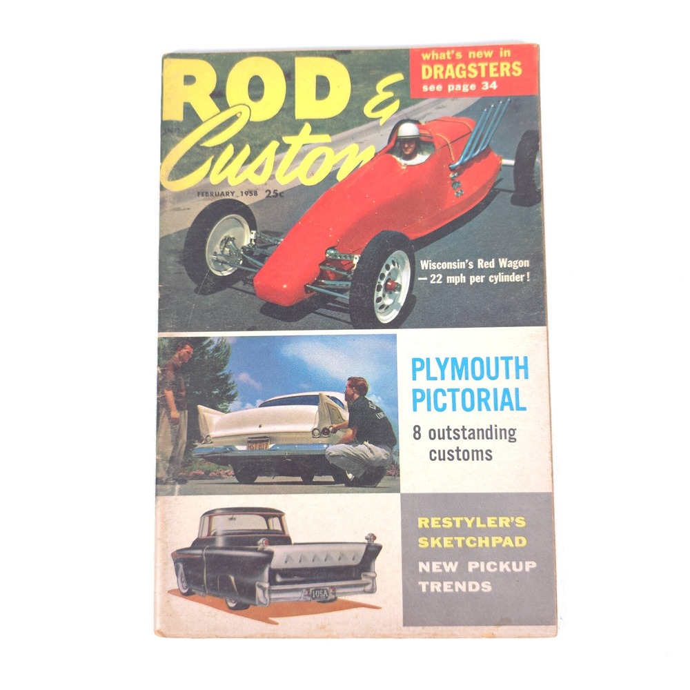 Rod & Custom Magazine February 1958 Plymouth Wagon Pictorial Dragster NO LABEL